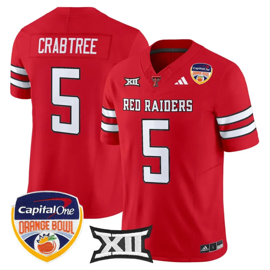 Michael Crabtree Jersey #5 Texas Tech 2025 Orange Bowl Patch V2 Stitched by My Store NCAA Football Jerseys