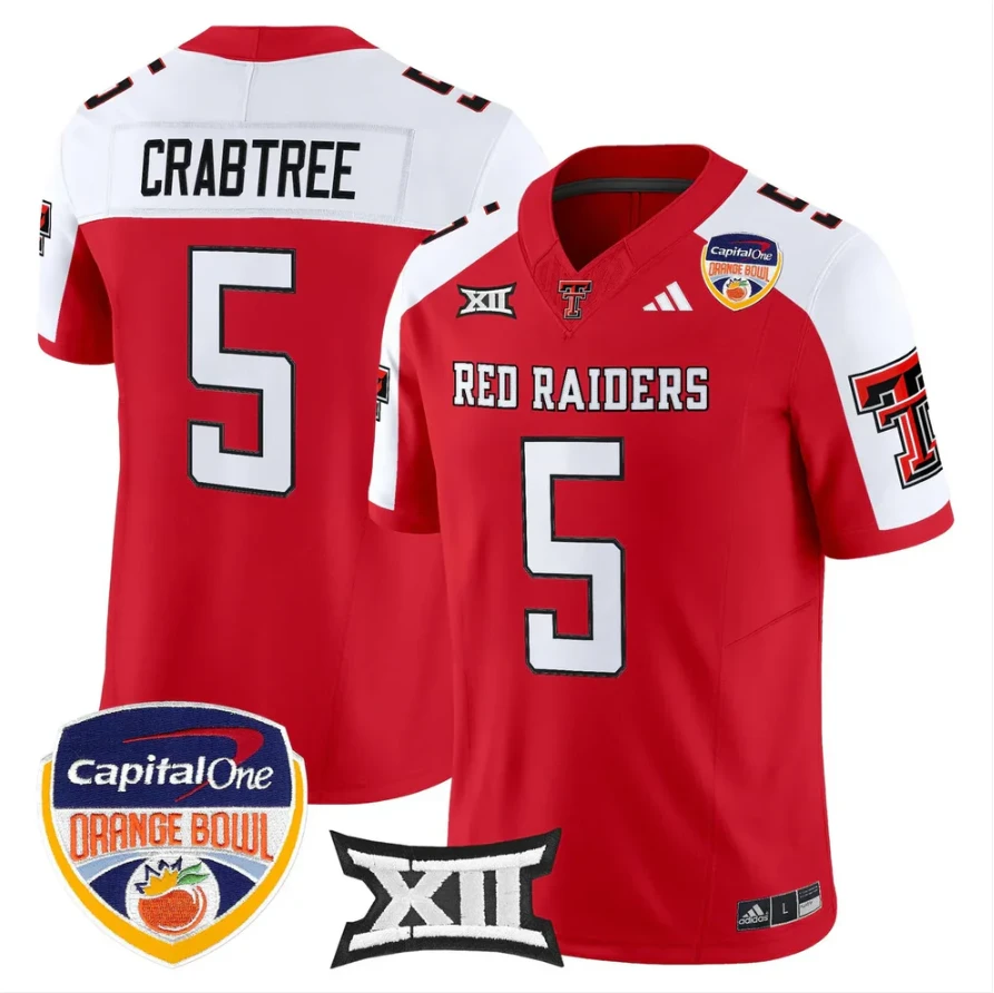Michael Crabtree Jersey #5 Texas Tech 2025 Orange Bowl Patch V2 Stitched by My Store NCAA Football Jerseys