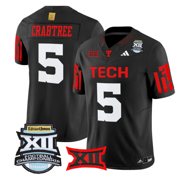 Michael Crabtree Jersey #5 Texas Tech Red Raiders 2025 Big 12 Championship by My Store NCAA Football Jerseys