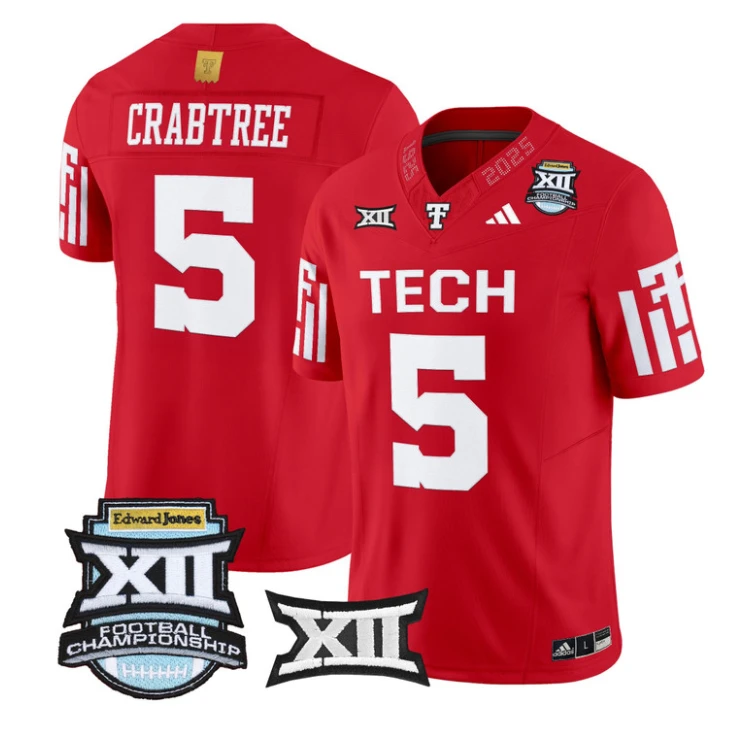Michael Crabtree Jersey #5 Texas Tech Red Raiders 2025 Big 12 Championship by My Store NCAA Football Jerseys