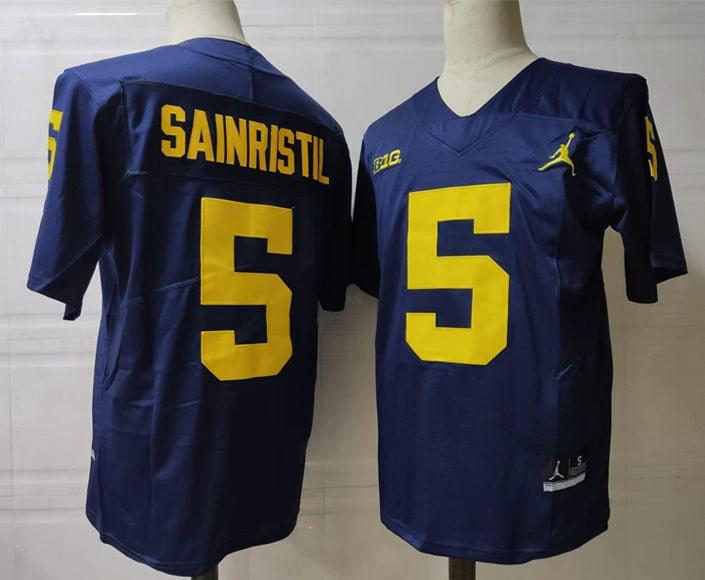 Michigan Wolverines #5 Sainristil NCAA Football Jersey Navy by My Store