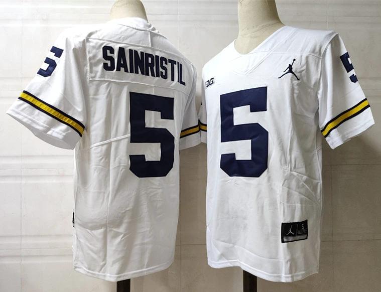 Michigan Wolverines #5 Sainristil NCAA Football Jersey White by My Store