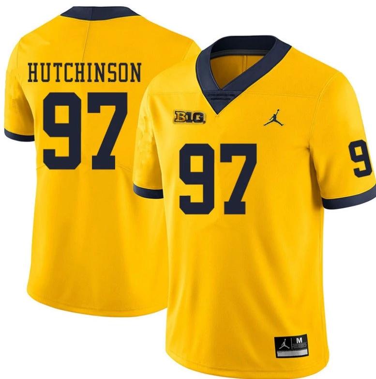 Michigan Wolverines #97 Aidan Hutchinson Yellow College Football Jersey by My Store