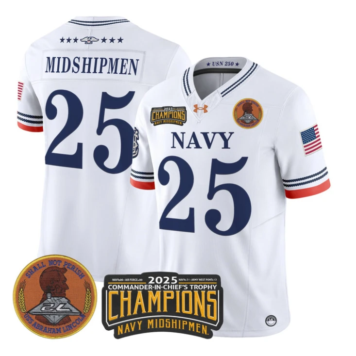 Midshipmen Jersey #25 Navy Midshipmen 2025 Trophy Champions Stitched White by My Store NCAA Football Jerseys