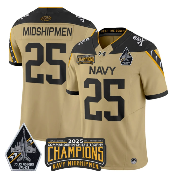 Midshipmen Jersey #25 Navy Midshipmen Jolly Rogers 2025 Trophy Stitched Gold by My Store NCAA Football Jerseys