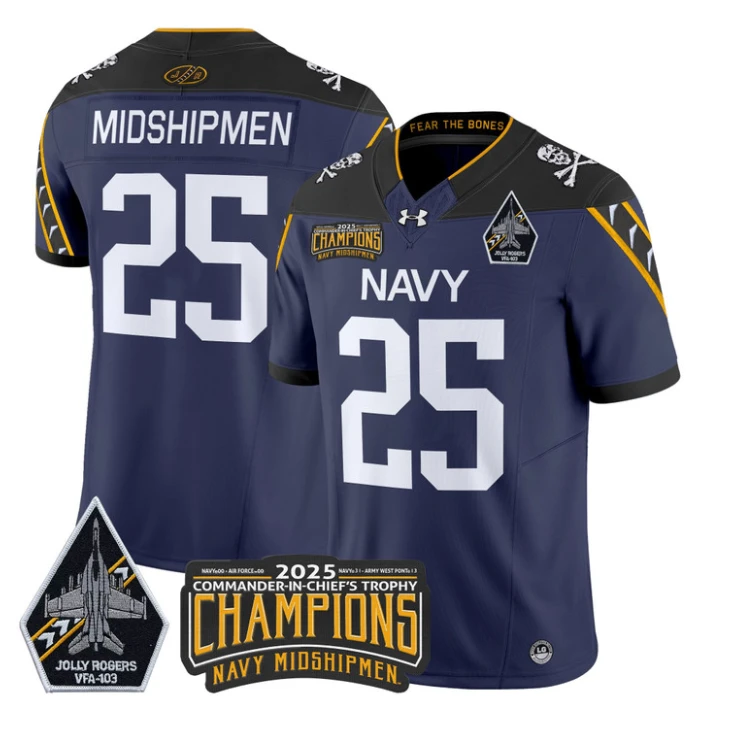 Midshipmen Jersey #25 Navy Midshipmen Jolly Rogers 2025 Trophy Stitched Navy by My Store NCAA Football Jerseys