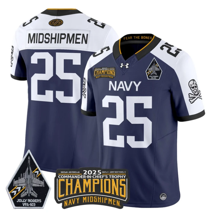 Midshipmen Jersey #25 Navy Midshipmen Jolly Rogers 2025 Trophy Stitched Navy Alternate by My Store NCAA Football Jerseys
