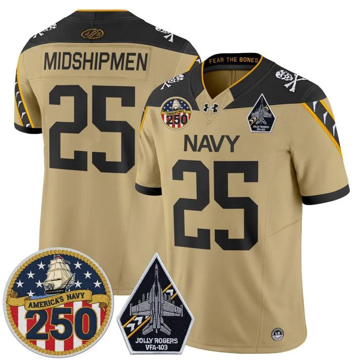 Midshipmen Jersey #25 Navy Midshipmen Jolly Rogers 250th Patch Stitched by My Store NCAA Football Jerseys