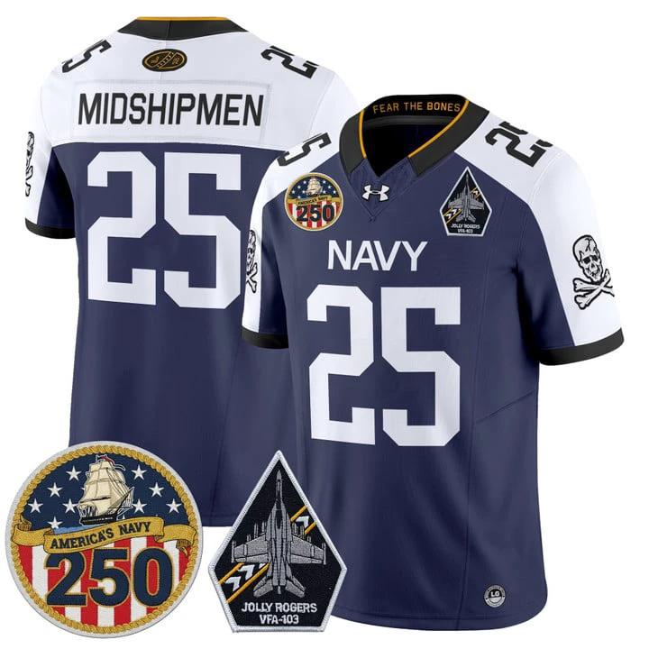 Midshipmen Jersey #25 Navy Midshipmen Jolly Rogers 250th Patch Stitched by My Store NCAA Football Jerseys
