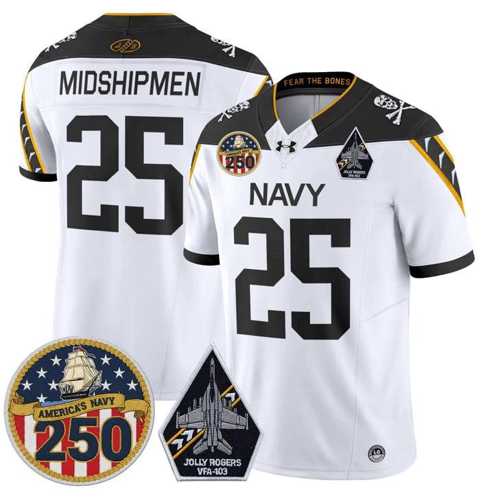 Midshipmen Jersey #25 Navy Midshipmen Jolly Rogers 250th Patch Stitched by My Store NCAA Football Jerseys