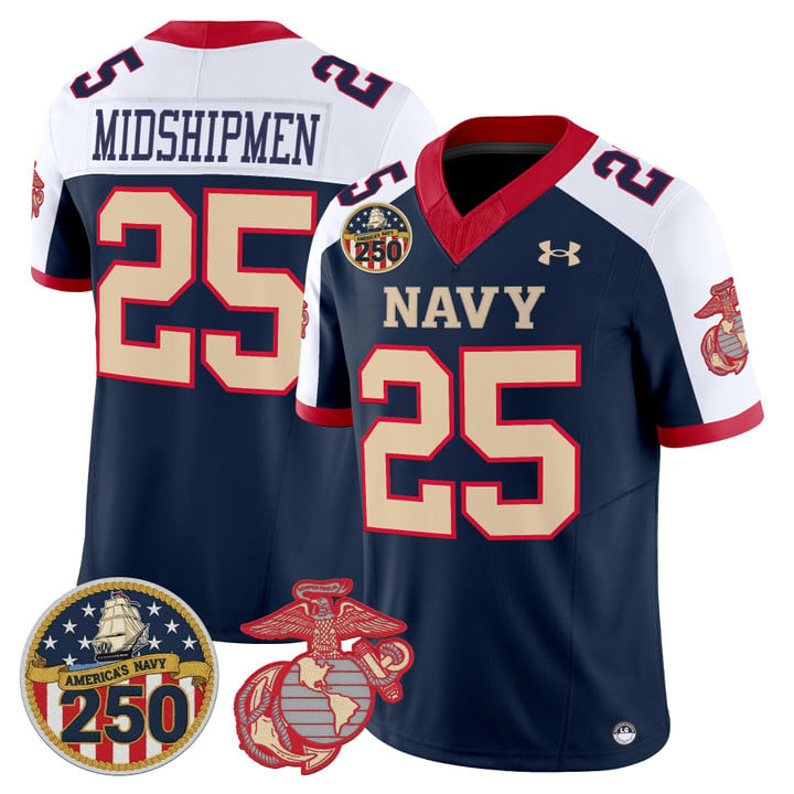 Midshipmen Jersey #25 Navy Midshipmen USMC 250th Patch Stitched by My Store NCAA Football Jerseys