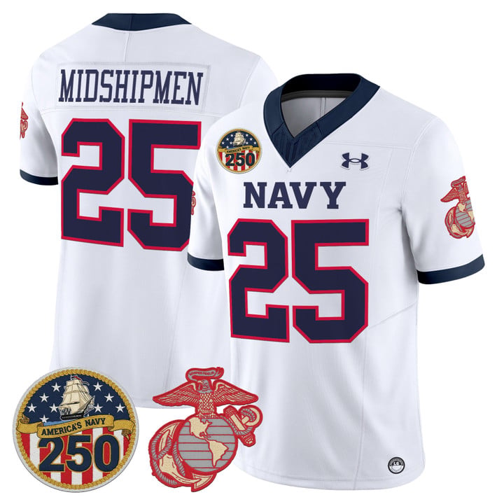 Midshipmen Jersey #25 Navy Midshipmen USMC 250th Patch Stitched by My Store NCAA Football Jerseys