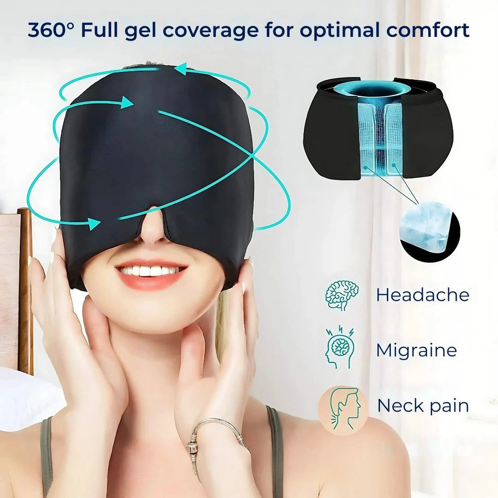 MigraSoothe Gel Hood Instant Headache and Migraine Relief | Cooling Comfort, Pressure Therapy & Light Blocking for Anytime Use Bowlift by Bowlift