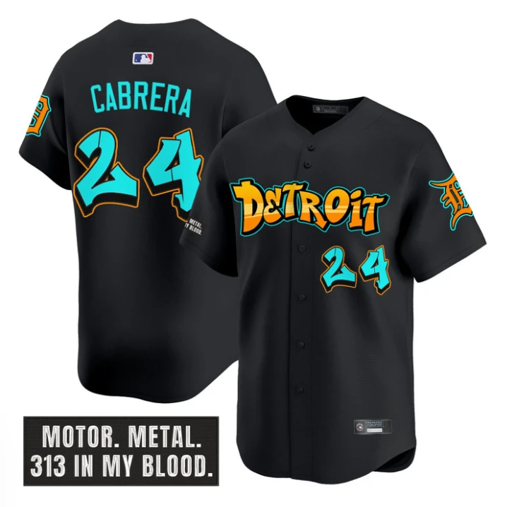 Miguel Cabrera Jersey #24 Detroit Tigers Graffiti Motor City Edition Black by My Store