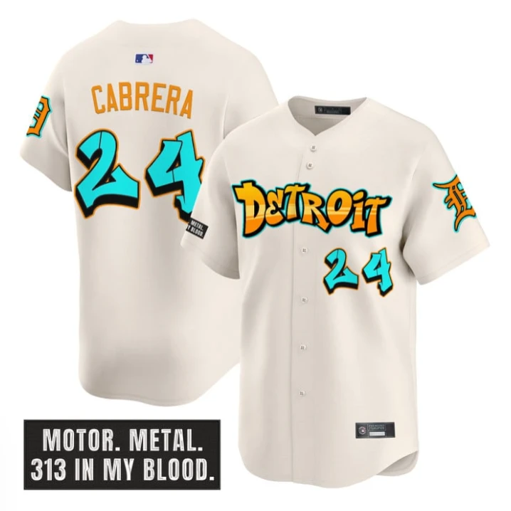 Miguel Cabrera Jersey #24 Detroit Tigers Graffiti Motor City Edition Cream by My Store