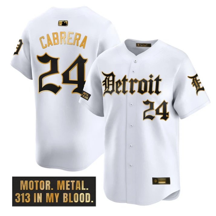 Miguel Cabrera Jersey #24 Detroit Tigers Motor Gothic Edition Stitched White Gold by My Store