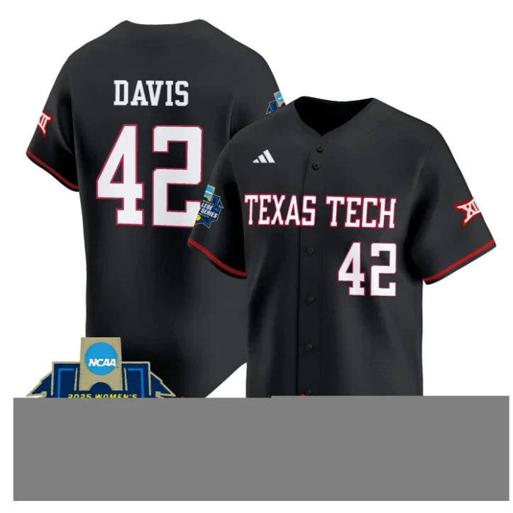 Mihyia Davis Jersey #42 Texas Tech Red Raiders 2025 World Series Stitched Black by My Store
