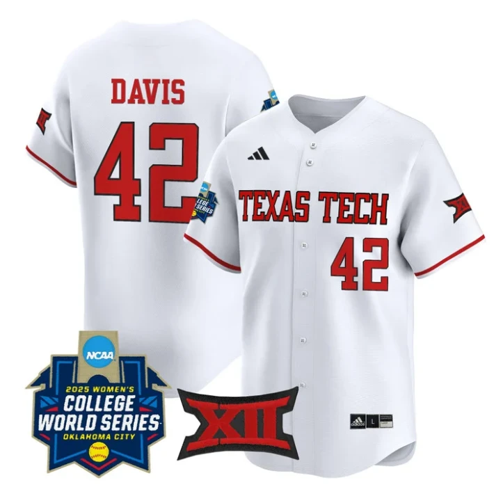 Mihyia Davis Jersey #42 Texas Tech Red Raiders 2025 World Series Stitched White by My Store