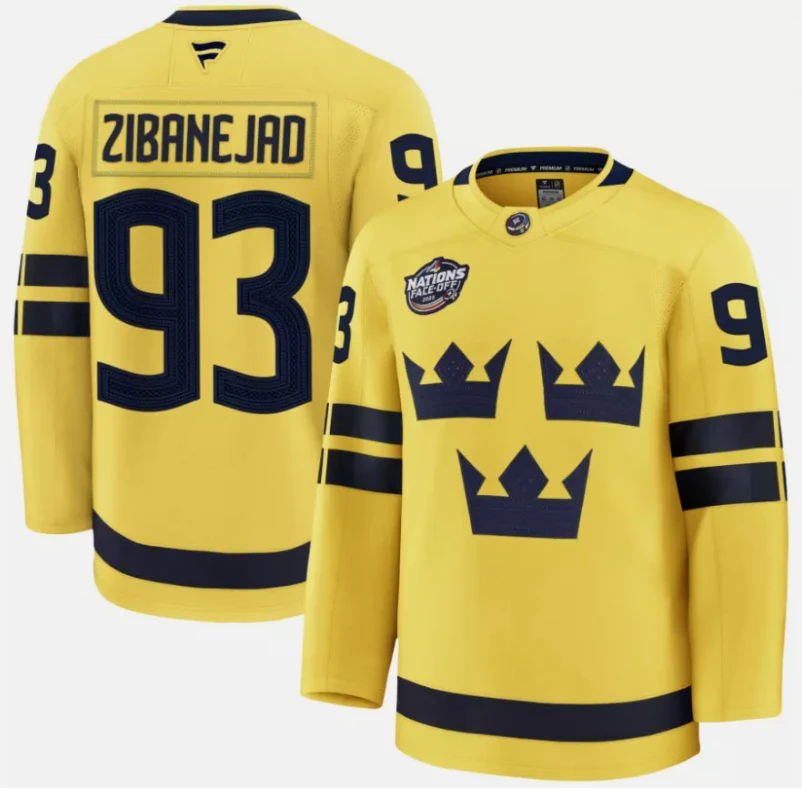 Mika Zibanejad Jersey #93 Sweden Yellow 2025 4 Nations Face-Off Stitched by Hockey David