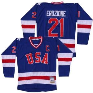 Mike Eruzione #21 Team Usa Miracle On Ice Hockey Jersey Blue by Hockey David