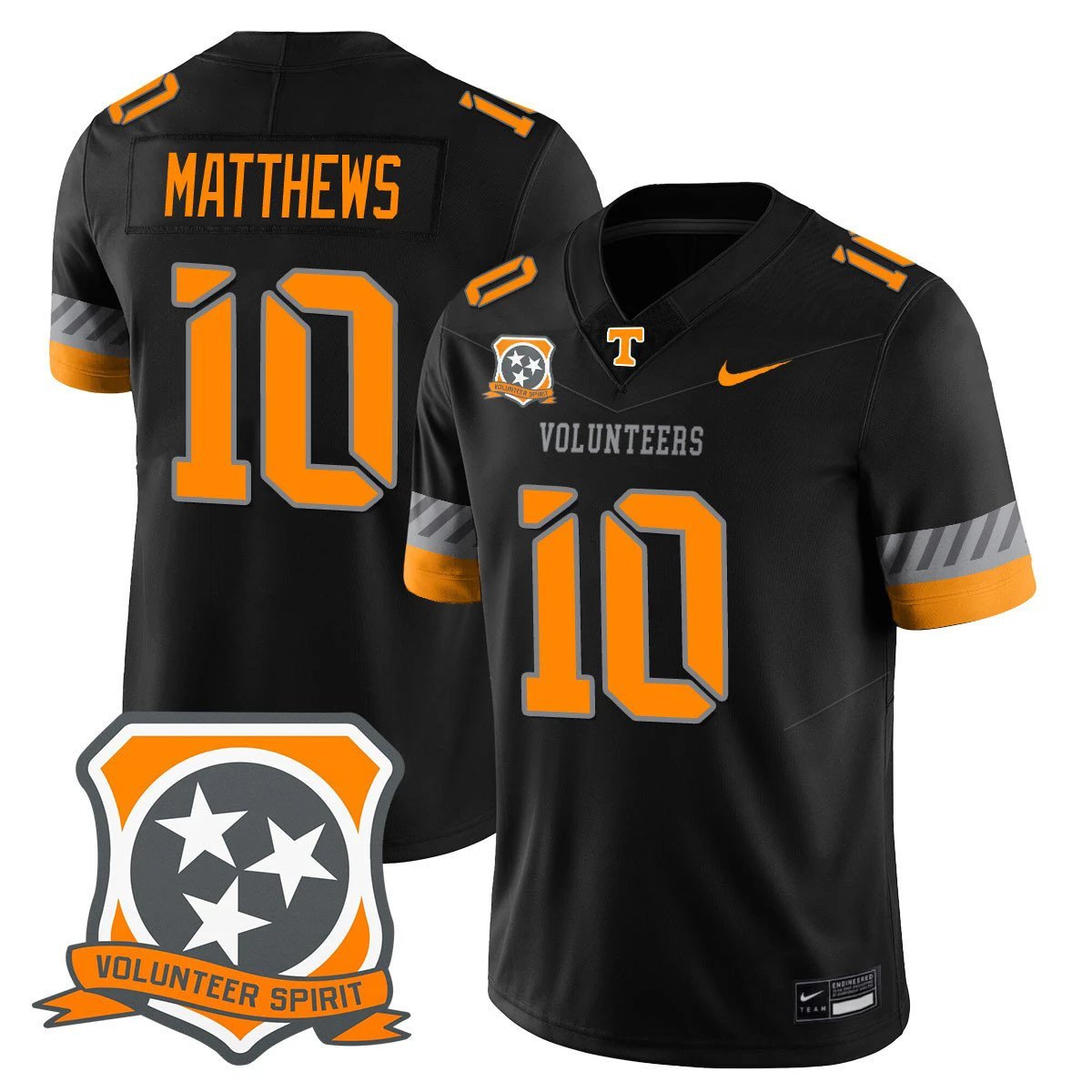 Mike Matthews Jersey #10 Tennessee Volunteers 2025 Spirit Stitched Black by My Store