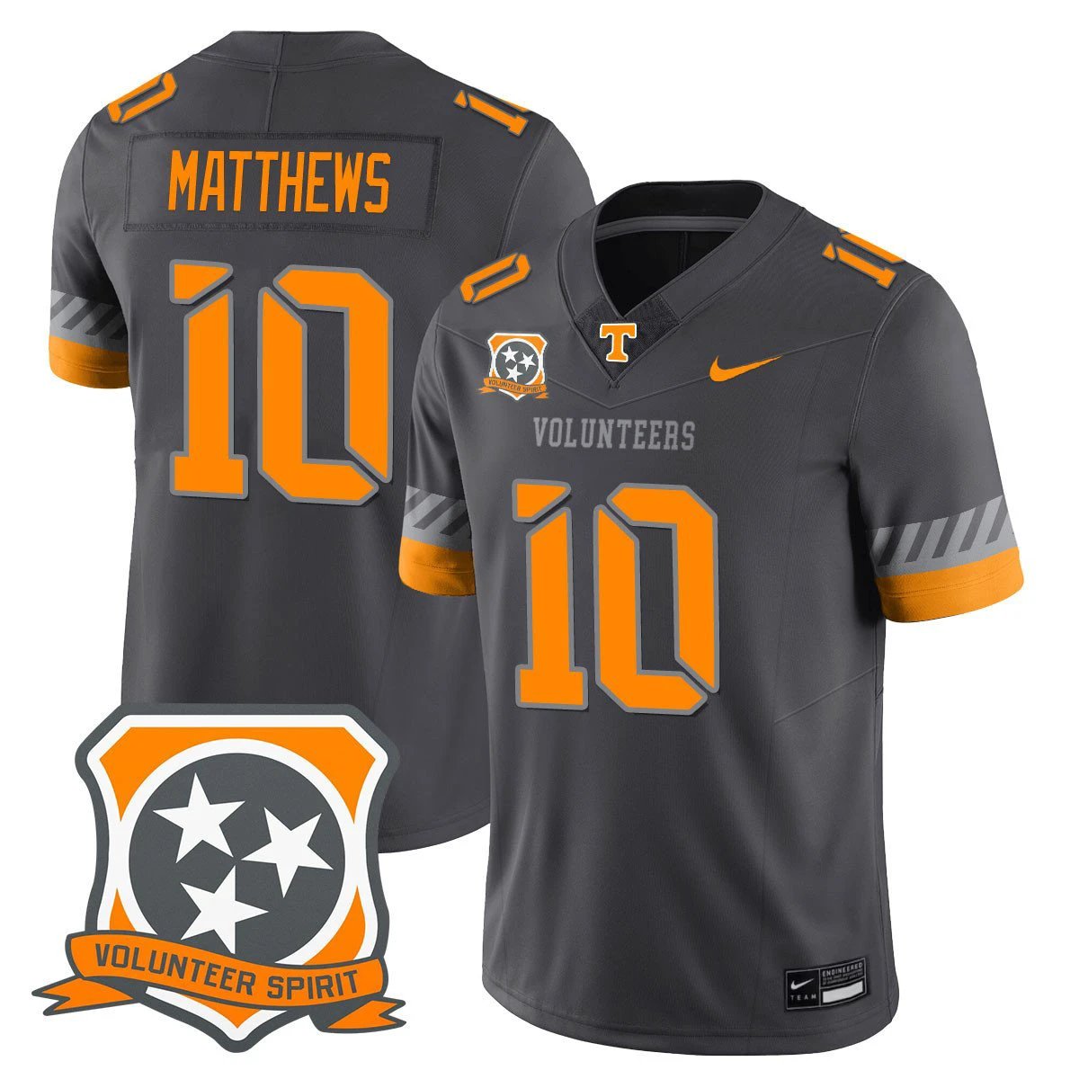 Mike Matthews Jersey #10 Tennessee Volunteers 2025 Spirit Stitched Smokey Gray by My Store