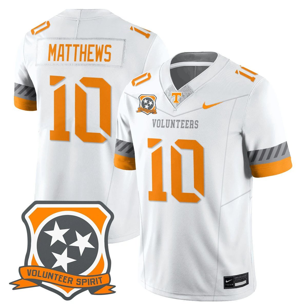 Mike Matthews Jersey #10 Tennessee Volunteers 2025 Spirit Stitched White by NCAA Football Jersey