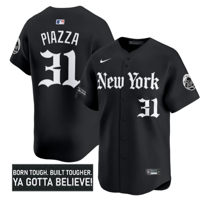 Mike Piazza Jersey #31 New York Mets Gothic Borough Edition Stitched Black by My Store