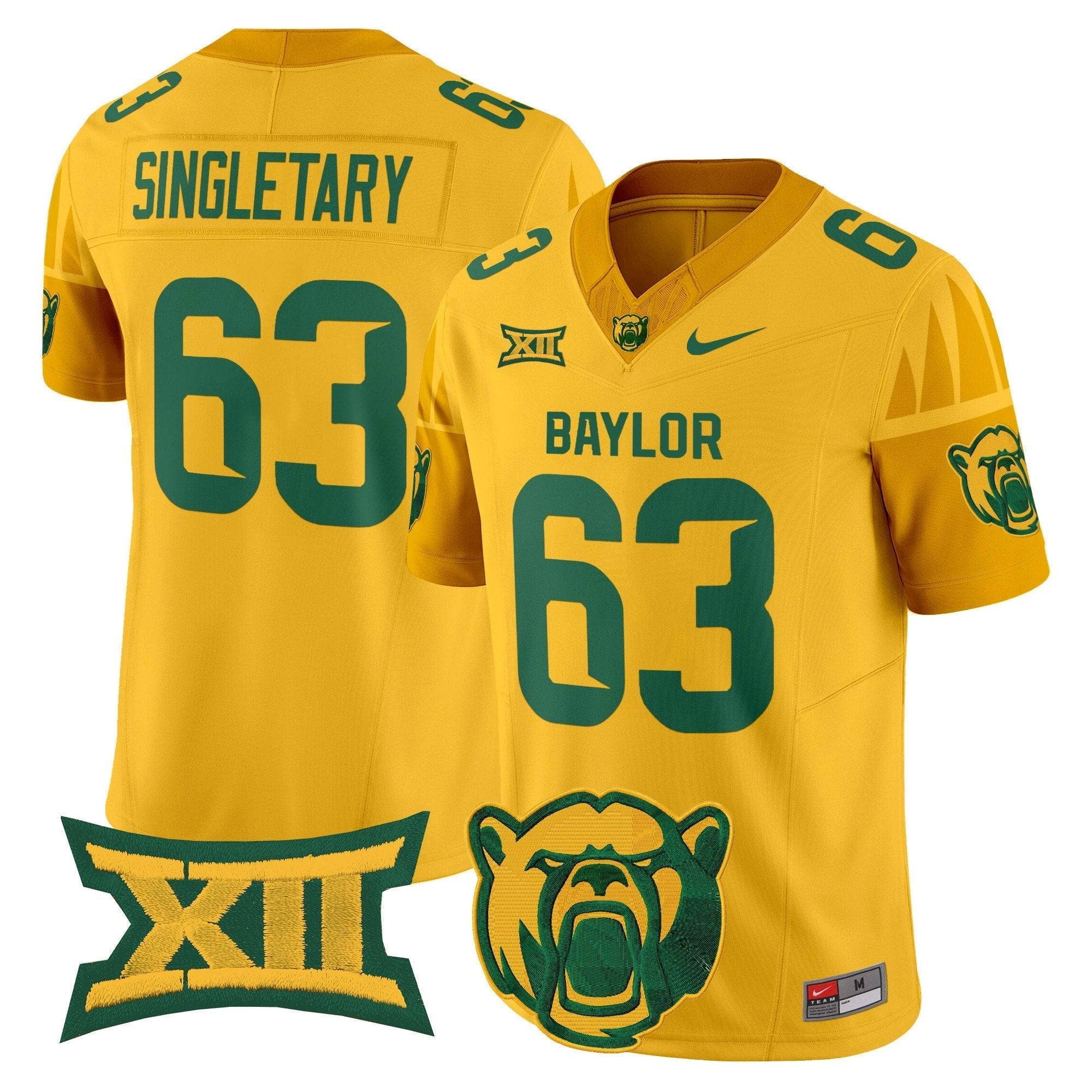 Mike Singletary Jersey #63 Baylor Bears 2025 V2 Vapor Stitched Gold by NCAA Football Jersey