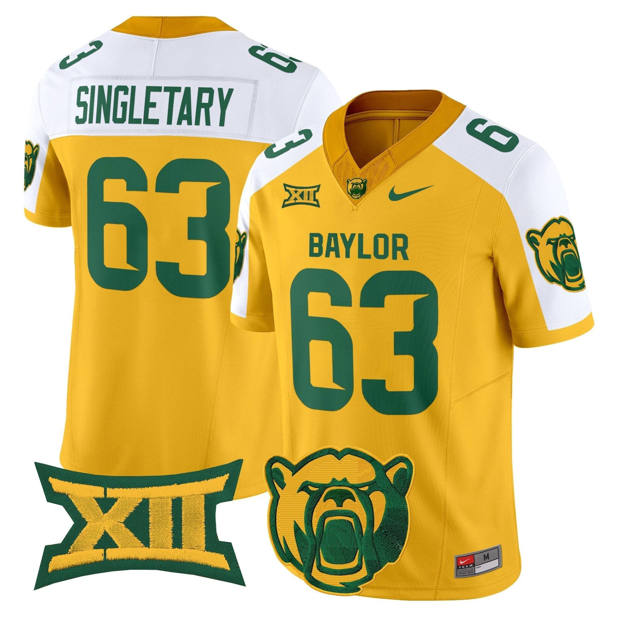Mike Singletary Jersey #63 Baylor Bears 2025 V2 Vapor Stitched Gold Alternate by NCAA Football Jersey