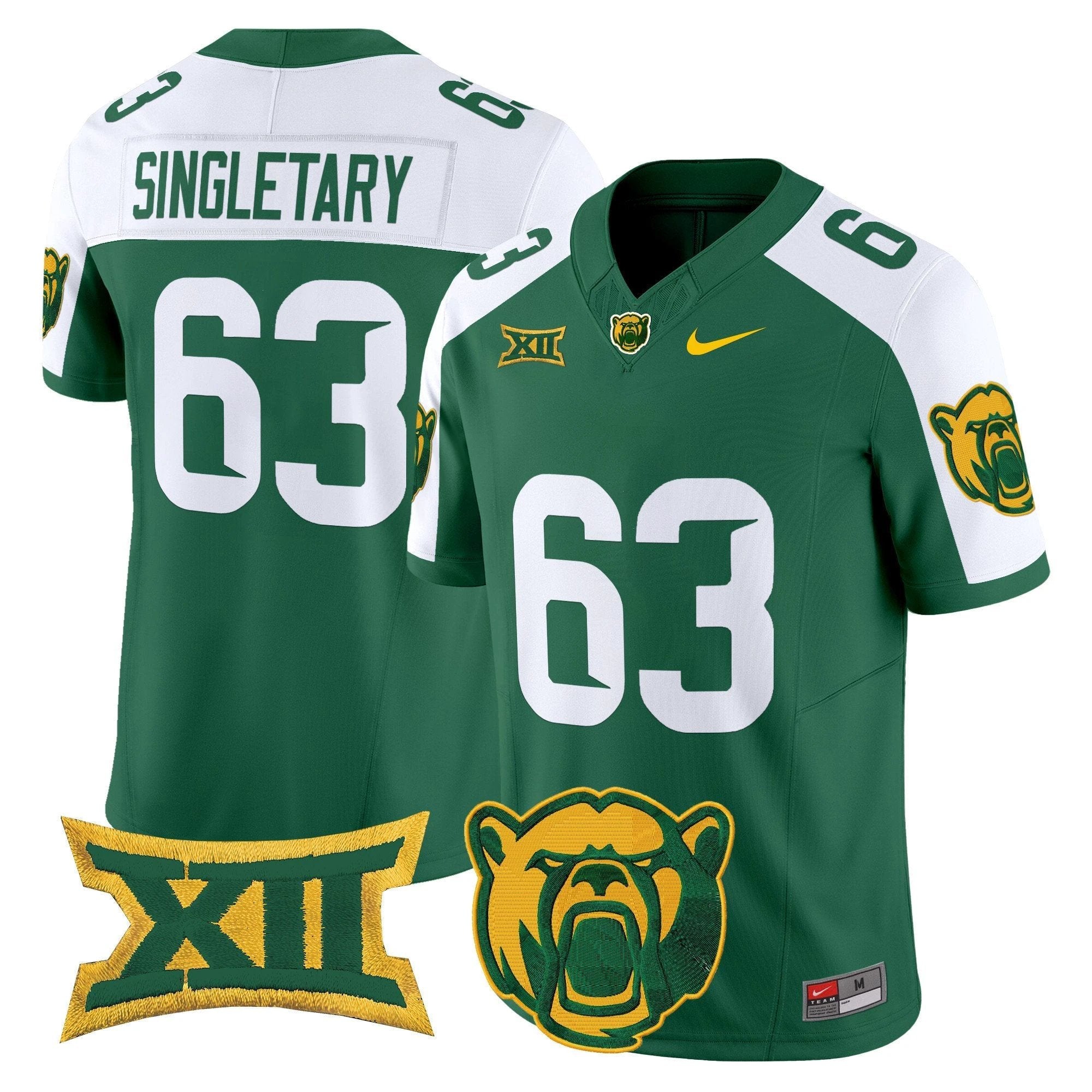 Mike Singletary Jersey #63 Baylor Bears 2025 Vapor Stitched Green Alternate by NCAA Football Jersey
