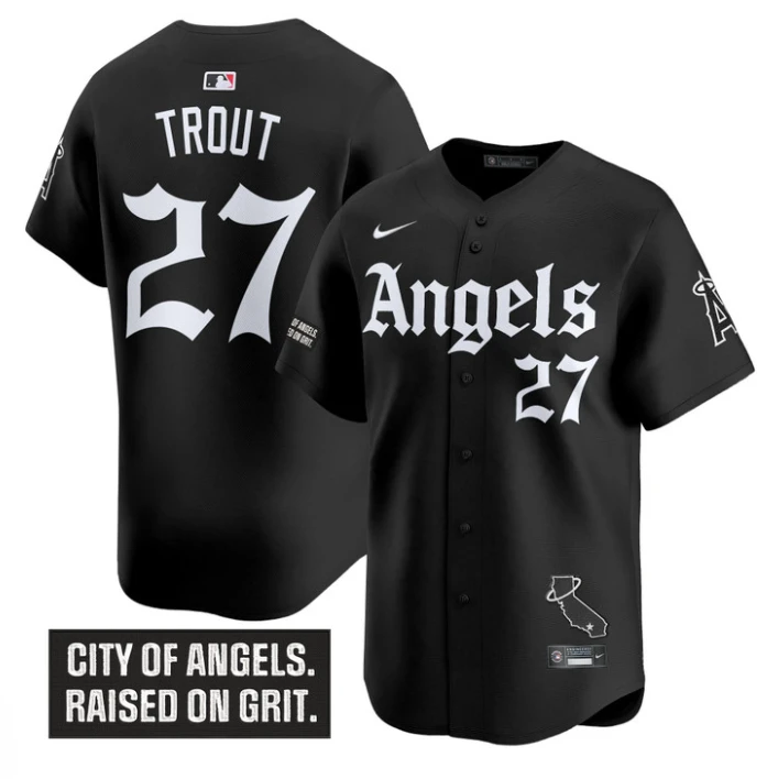 Mike Trout Jersey #27 Los Angeles Angels Gothic Halo Edition Stitched Black by My Store