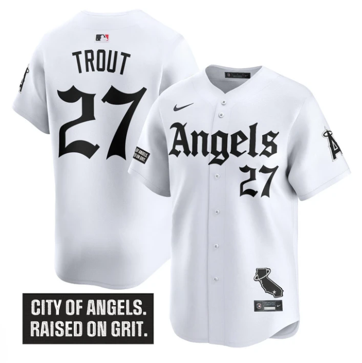 Mike Trout Jersey #27 Los Angeles Angels Gothic Halo Edition Stitched White by My Store