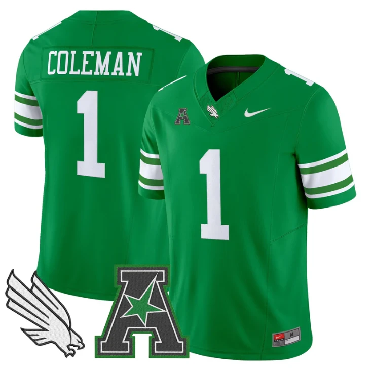 Miles Coleman Jersey #1 North Texas Mean Green 2025 Vapor Stitched Green by My Store NCAA Football Jerseys