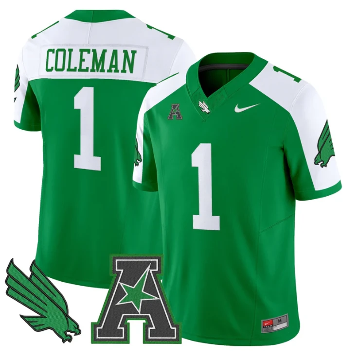 Miles Coleman Jersey #1 North Texas Mean Green 2025 Vapor Stitched Green Alter by My Store NCAA Football Jerseys
