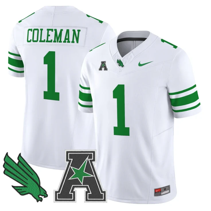 Miles Coleman Jersey #1 North Texas Mean Green 2025 Vapor Stitched White by My Store NCAA Football Jerseys