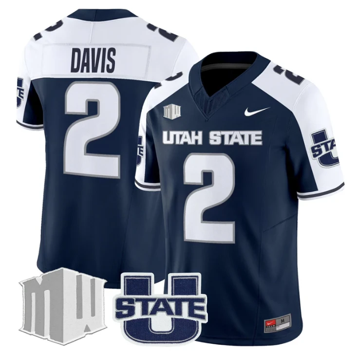 Miles Davis Jersey #2 Utah State Aggies 2025 Vapor Limited Stitched Navy Alter by My Store NCAA Football Jerseys