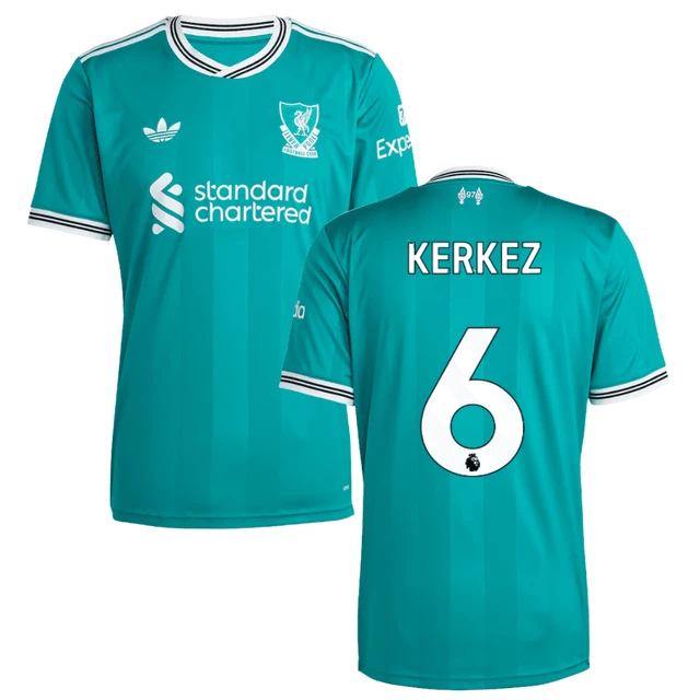 Milos Kerkez 6 Liverpool 2025-26 Third Match Jersey – Aqua by Soccer Jersey
