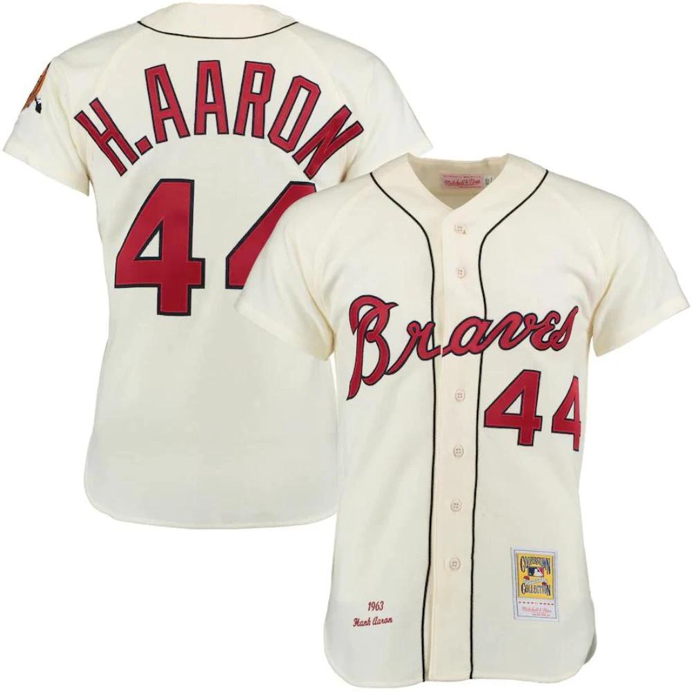 Milwaukee Braves Hank Aaron Cream 1963 Throwback Jersey by My Store