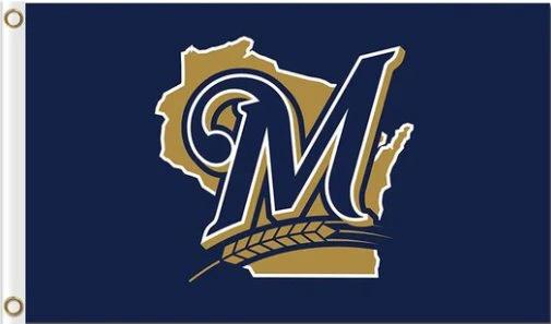 Milwaukee Brewers American Blue Flag 3X5Ft Banner USA Polyester with Brass Grommets by flagsjustdoit