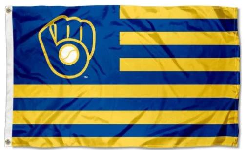 Milwaukee Brewers Americana Nation Flag 3X5Ft Banner USA Polyester with Brass Grommets by flagsjustdoit