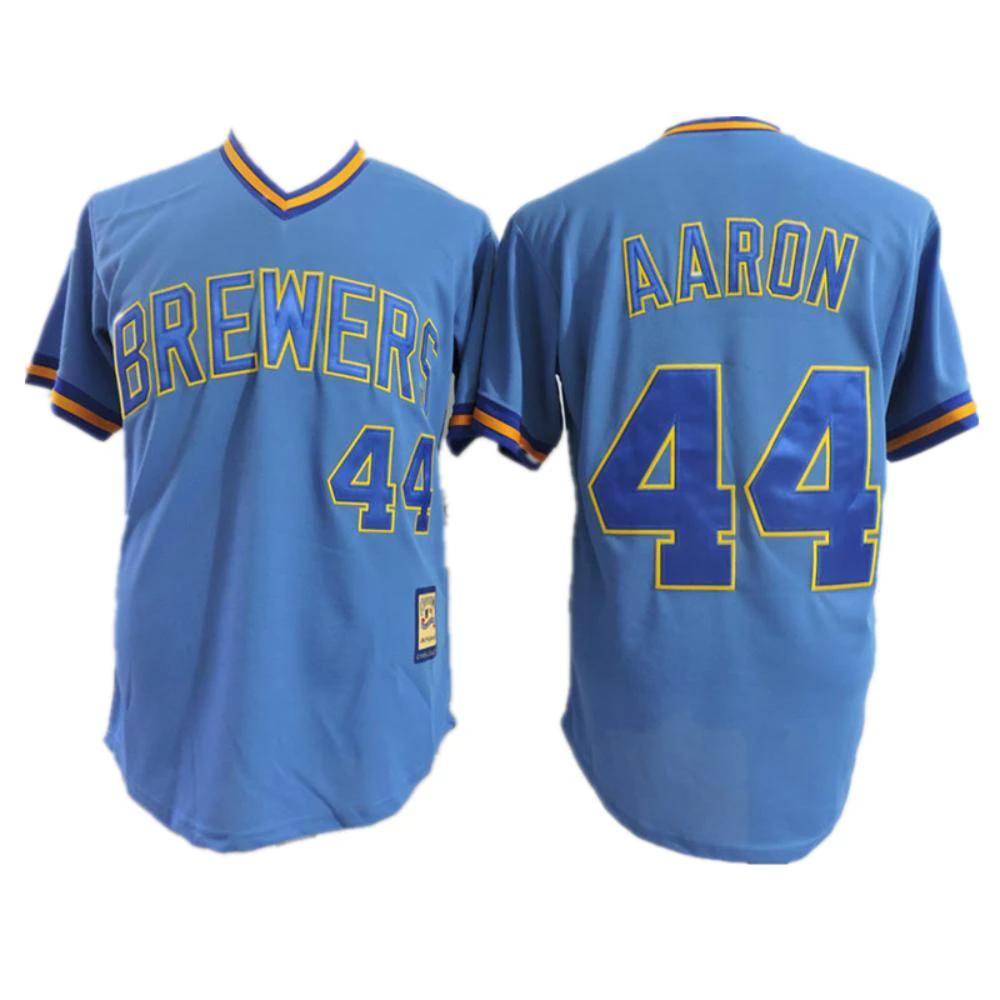 Milwaukee Brewers Hank Aaron Blue Throwback Pullover Jersey by My Store