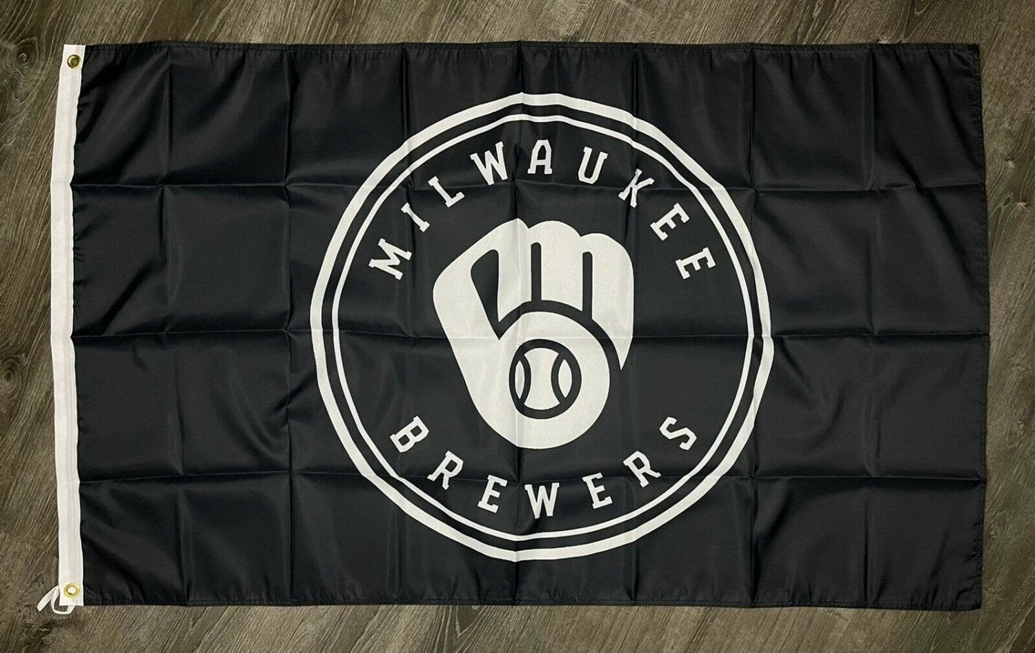 Milwaukee Brewers Logo Flag 3x5 ft Sports Black Banner Man-Cave Garage by flagsjustdoit