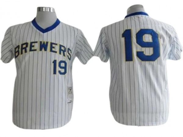 Milwaukee Brewers #19 Robin Yount White Pinstripe 1982 Throwback Jersey by My Store