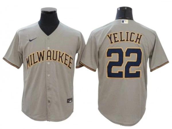 Milwaukee Brewers #22 Christian Yelich Gray Road Cool Base Jersey by My Store