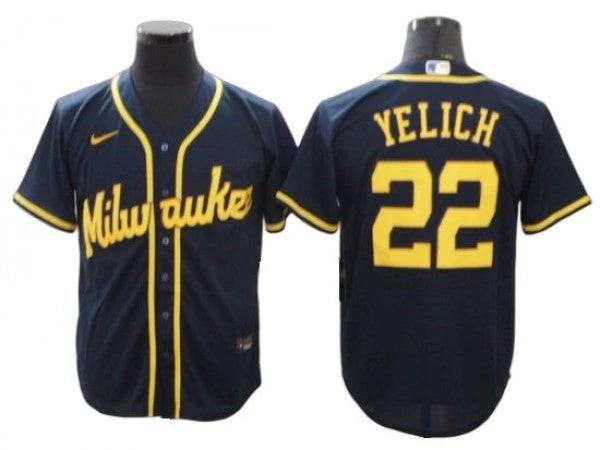 Milwaukee Brewers #22 Christian Yelich Navy Alternate Cool Base Jersey by My Store