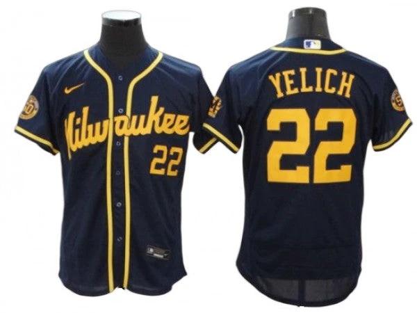 Milwaukee Brewers #22 Christian Yelich Navy Alternate Flex Base Jersey by My Store