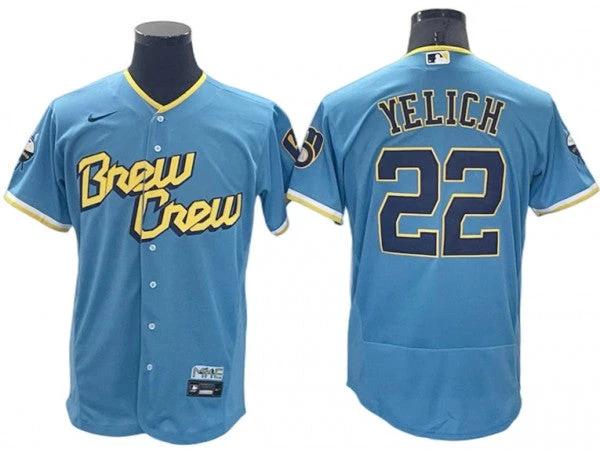 Milwaukee Brewers #22 Christian Yelich Powder Blue City Connect Flex Base Jersey by My Store