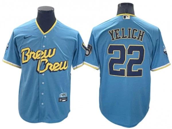 Milwaukee Brewers #22 Christian Yelich Powder Blue City Connect Limited Jersey by My Store