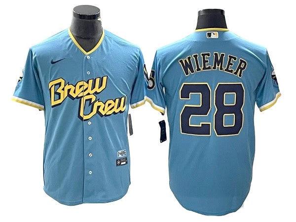 Milwaukee Brewers #28 Joey Wiemer Powder Blue City Connect Limited Jersey by My Store